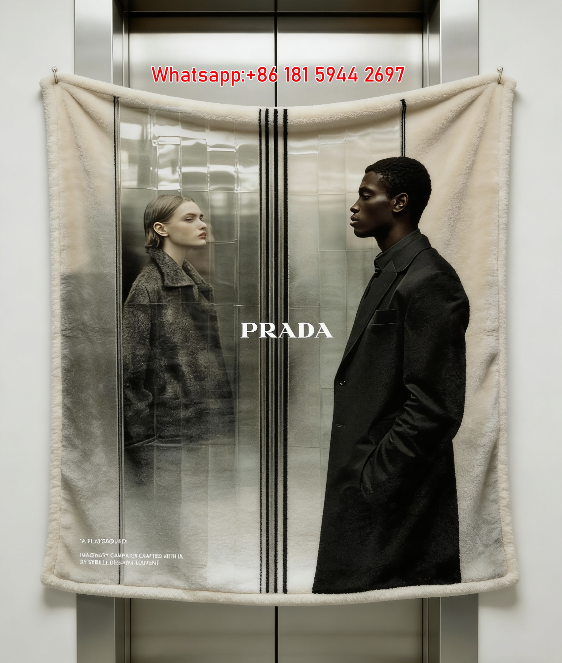 Prada Dark Grey Black Metallic Silver Print Flannel Throw Blanket Luxury Designer Sofa Cover Blanket IMG_2847